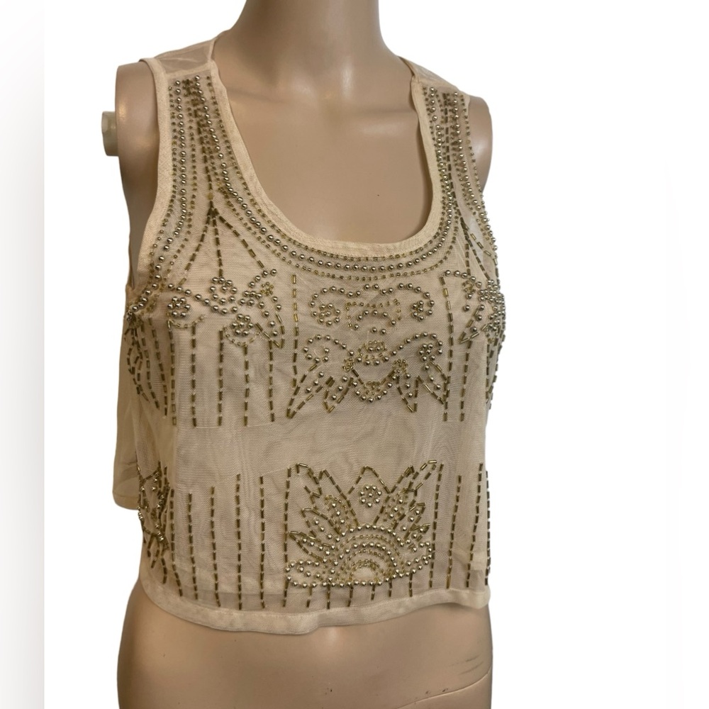 Charlotte Russe Mesh beaded Sheer crop Tank Top Junior's Size M